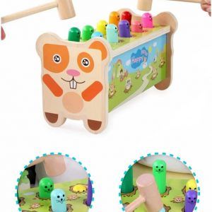 Cajón Montessori para Golpear Tipo Wacamole, golpea al Topo. Banco de martillar con mazo para niños de 3, 4 y 5 años. Juguete de Madera, Juego didáctico y Educativo