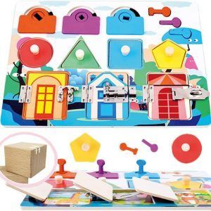 Montessori Tablero de Puertas con Cerradura Figura | Estimulación temprana | Entrenar Motricidad Fina | Coordinación Ojo-Mano | Niños Infantil
