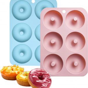 Moldes de silicona para rosquillas, paquete de 2 moldes de silicona antiadherentes de grado alimenticio para hornear con rosquilla, bandeja para moldes sin BPA