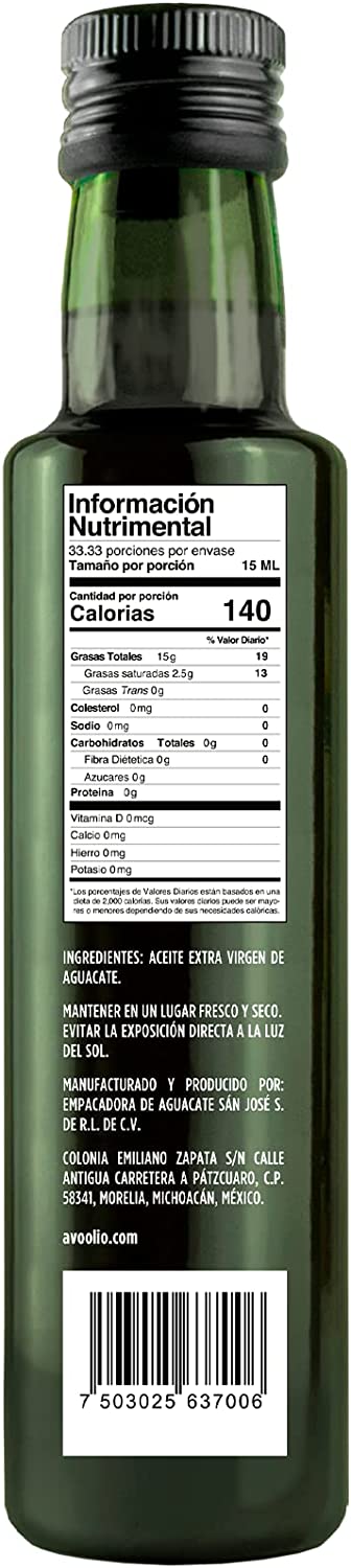 Aceite Extra Virgen de Aguacate 500 ml AVOOLIO, Prensado en Frío, Ideal Para Cocinar, Freír, Asar y Aderezar, Grado Gourmet. - Imagen 2