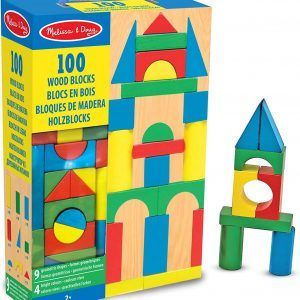 Melissa & Doug Juego de Bloques de Madera, Juguete de Desarrollo, 100 Bloques en 4 Colores y 9 Formas