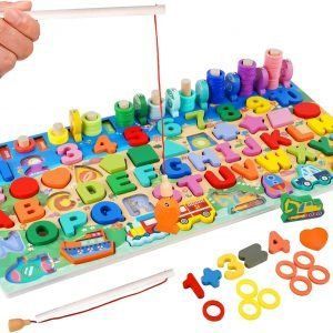 Para el reconocimiento de Color, Letra, Forma, número, Hay 7 Juegos como clasificación, Pesca, etc. Adecuado para niños y niñas de 2 a 6 años.