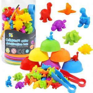 Juguete Educativo, 56 Piezas Juguetes Contar Dinosaurio de Colores, Juego de Combinación de Color, Juguetes para niños más de 3 años