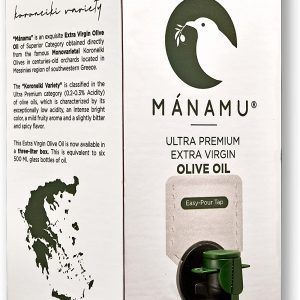 Aceite de Oliva Extra Virgen MONOVARIETAL Ultra Premium Mánamu · Bag-in-Box 3L · Variedad Koroneiki GRIEGO · Prensado en Frío · 100% PURO