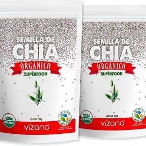 Semilla de Chía Orgánica Certificada USDA/SAGARPA 600g por Pack Vizana Nutrition (Pack - 2 bolsas de 300g c/u)