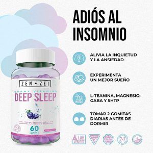 ZEN•ZEI | DEEP SLEGomitas 100% Veganas — Suplemento para Dormir Ideal para Niños y Adultos — Formuladas con: L-Teanina, Gluconato de Magnesio, GABA, 5-HTP, Manzanilla, Toronjil y Pasiflora