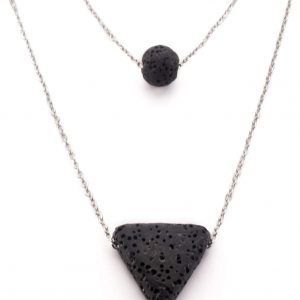 Omky Collar Doble Piedra Volcánica 8mm | Pegado al Cuello | Difusor de Aceites Esenciales | Choker y Triángulo