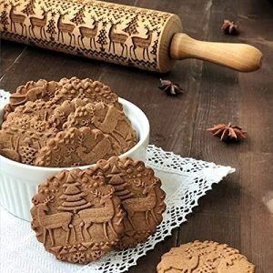 Rodillo de Navidad para repujar, diseño en relieve, madera texturizada, para decoración de Navidad (alce)