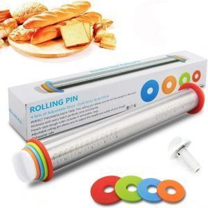 Rodillos de Acero Inoxidable de 17 pulgadas Rodillo de Masa Estilo Francés para Hornear Pasteles de Pizza y Galletas