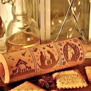 Rodillo de madera grabado de Navidad con 9 escenas diferentes para hornear galletas en relieve