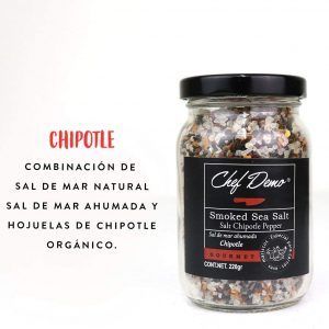 Sal de Mar Ahumada con CHIPOTLE de Colima Artesanal, Libre de Colorantes y Químicos, baja en Sodio y 100% Natural