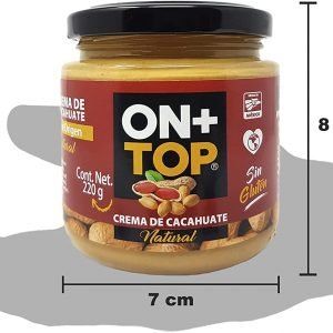 ONTOP CREMA DE CACAHUATE NATURAL 220g. 100% NATURAL SIN AZÚCAR NI CONSERVANTES.