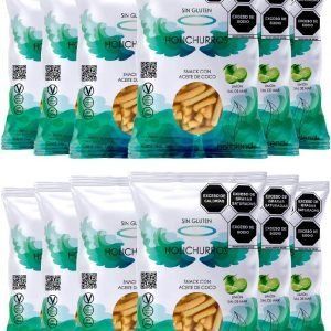 Churritos con Aceite de Coco, Holichurros, Snack Saludable, sabor Limón y Sal del Mar, 12 pack