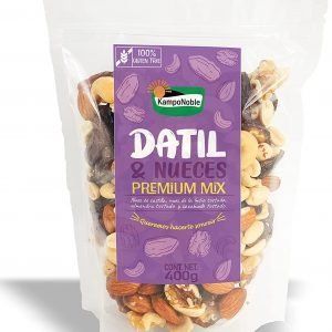 Mix Datil & Nueces 400g Contiene Dátil, Almendra tostada, Nuez de la India tostada, Nuez de Castilla, Cacahuate tostado,