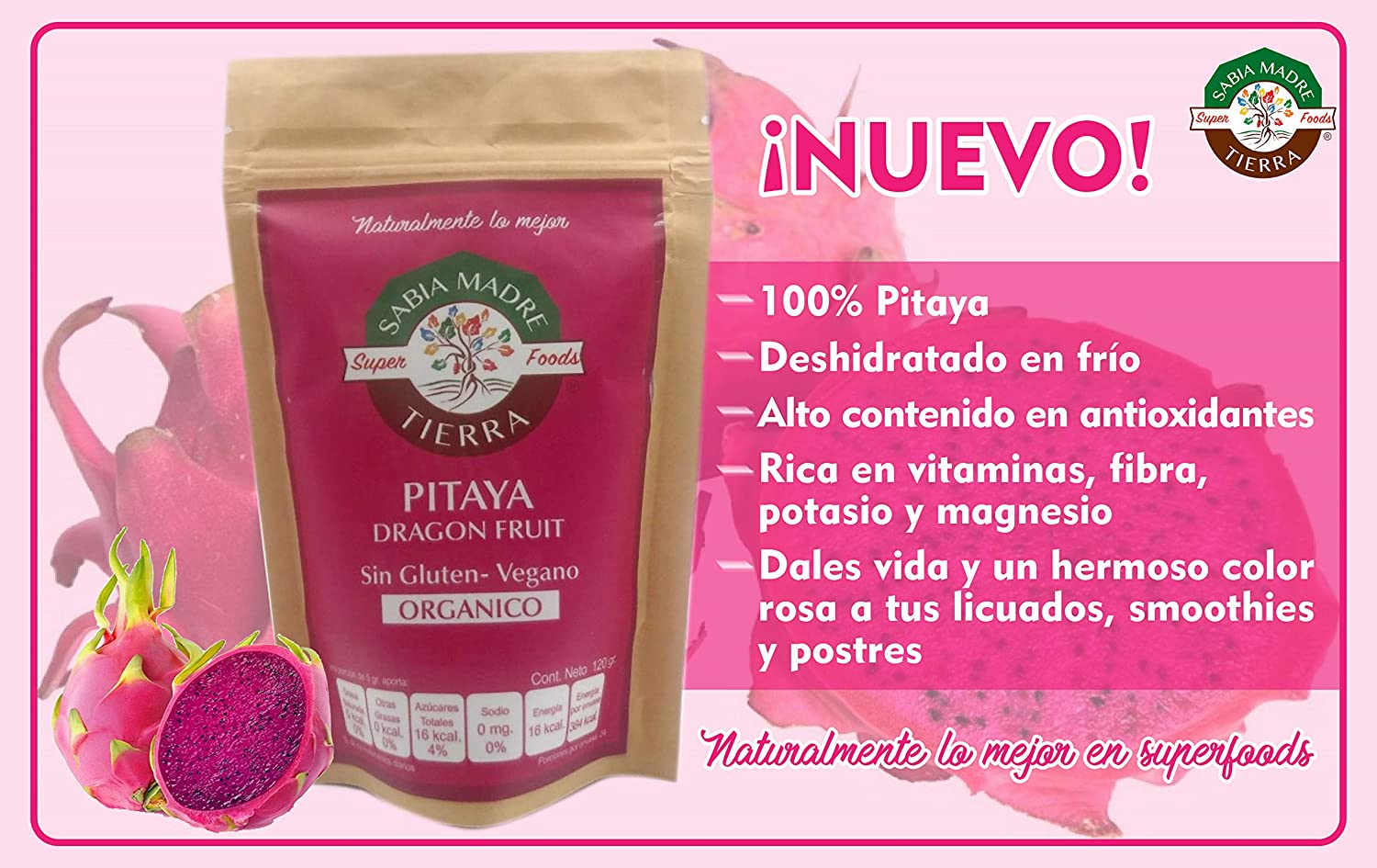 PITAYA ORGÁNICA LIOFILIZADA 120GR ( DRAGON FRUIT) - Imagen 2