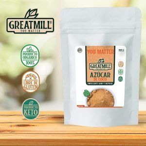 Azúcar de coco orgánica sin gluten con empaque resellable 1 kg