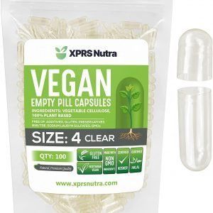 Cápsulas Express, tamaño 4, cápsulas veganas vacías transparentes, 100 unidades, Kosher y Halal, píldoras vegetarianas y vegetales