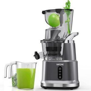 Exprimidor de prensado en frío vertical SIFENE, Máquina de exprimido masticatorio lento, Fabricante de jugos extractor con boca grande de 3,2" para frutas y verduras enteras, fácil de limpiar.