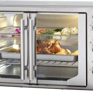 Oster Horno extra grande de puertas estilo francés con freidora de aire TSSTTVFDMAF, Inox