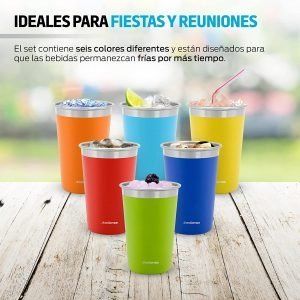 Set de 6 Vasos de Acero Inoxidable y Ecológicos (470 ml), Fabricados con Materiales Resistentes, Fáciles de Lavar, Prácticos y con Diseño en Color Mate,