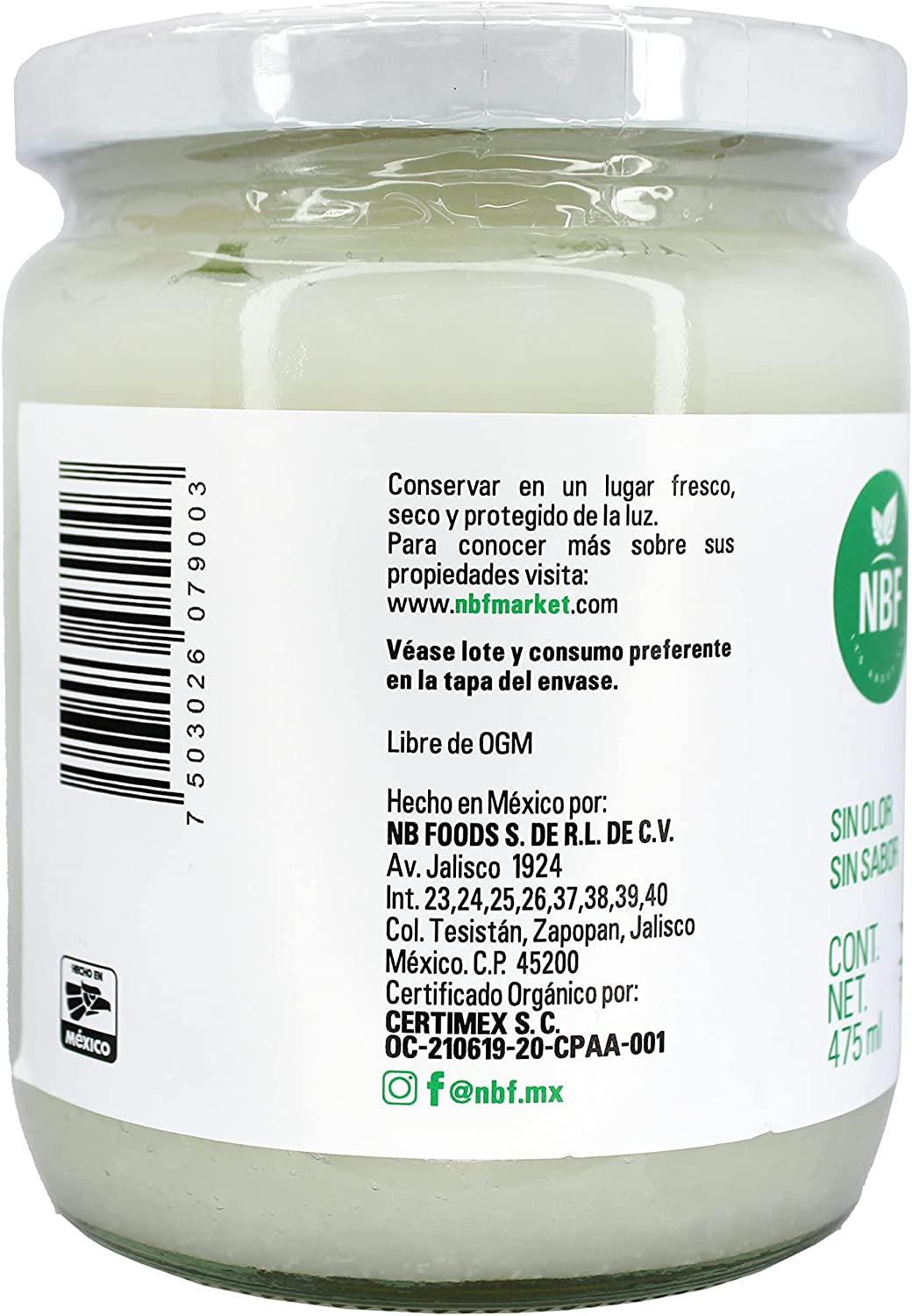 NBF Aceite de Coco Orgánico Neutro 475ml Prensado en Frío - Imagen 4