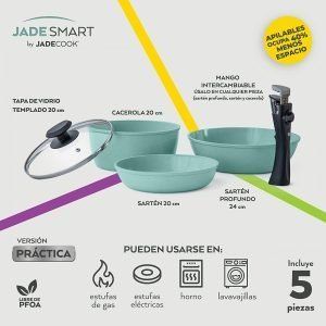 Paquete 2 Baterías de Cocina con mango intercambiable Jade Smart by Jade Cook® Con recubrimiento antiadherente 100% libre de tóxicos