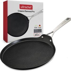 Ultrachef Crepera Antiadherente Diamond Pro. Mango de acero inoxidable. Libre de PFOA, Comal de Cocina. 28cm