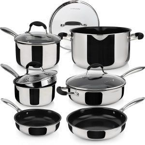 AVACRAFT Juego de utensilios de cocina antiadherentes de cerámica premium, 100% PFOA, libre de toxinas PTFE, el mejor juego de ollas y sartenes