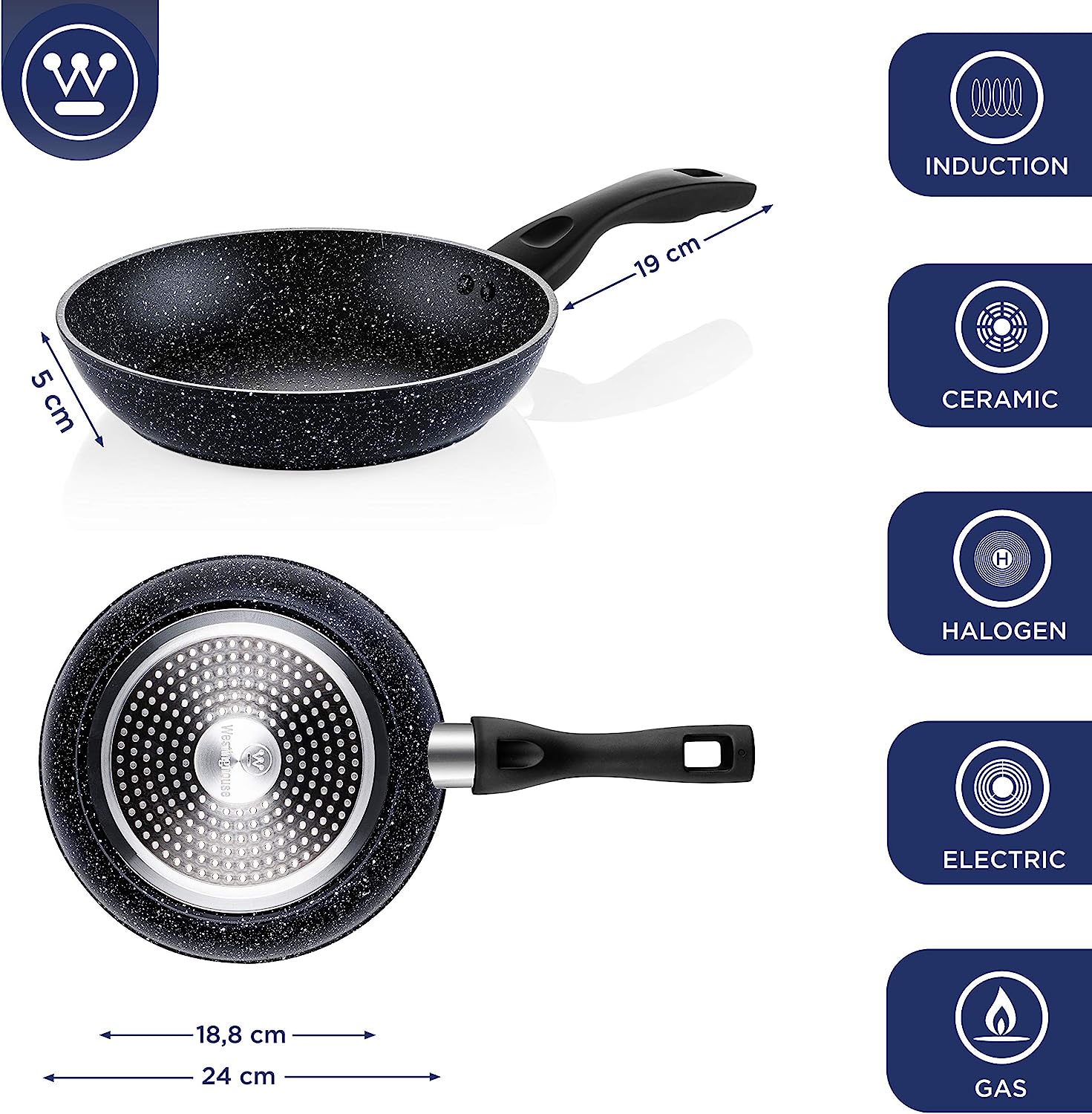 Westinghouse Sartén Antiadherente de Mármol Negro 24 cm (WCFP0009024MBB) - Imagen 6