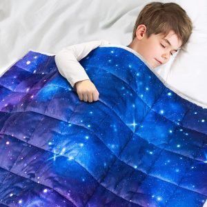 Solfres Manta pesada de 7 libras para niños, 41 x 60 pulgadas, manta pesada con estampado de Minky de 7 libras para niños y adolescentes que duermen ultra suave y acogedora, estrellas, artículos sensoriales para dormir