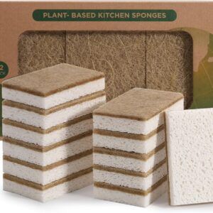 Esponjas naturales para platos, paquete de 12 - Esponjas de cocina biodegradables para mantener el jabón - Esponjas de limpieza ecológicas
