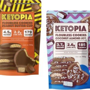KETOPIA Duo Chocolate Box, Galletas Sin Harina Cubiertas de Chocolate,Peanut Butter y Almond Joy | galletas keto | antojo saludable | healty snacks | low carb & gluten free | sin azucares | sin lacteos | vegan cookies